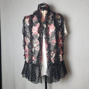 White House Black Market Ruffled Floral Polka Dot Pattern Scarf Wrap 64"x32"